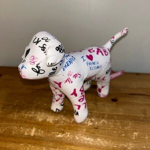 Victoria's Secret PINK | Graffiti Text White Mini Dog | 2010 Retired VS Plushie
